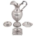 A 20th c. Spanish .925 silver ewer together with a Maltese .917 silver coin dish; others