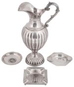 A 20th c. Spanish .925 silver ewer together with a Maltese .917 silver coin dish; others