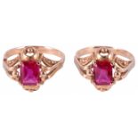 A pair of Continental ruby set dress rings