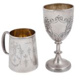 An Edward VII silver goblet and a George V silver christening mug