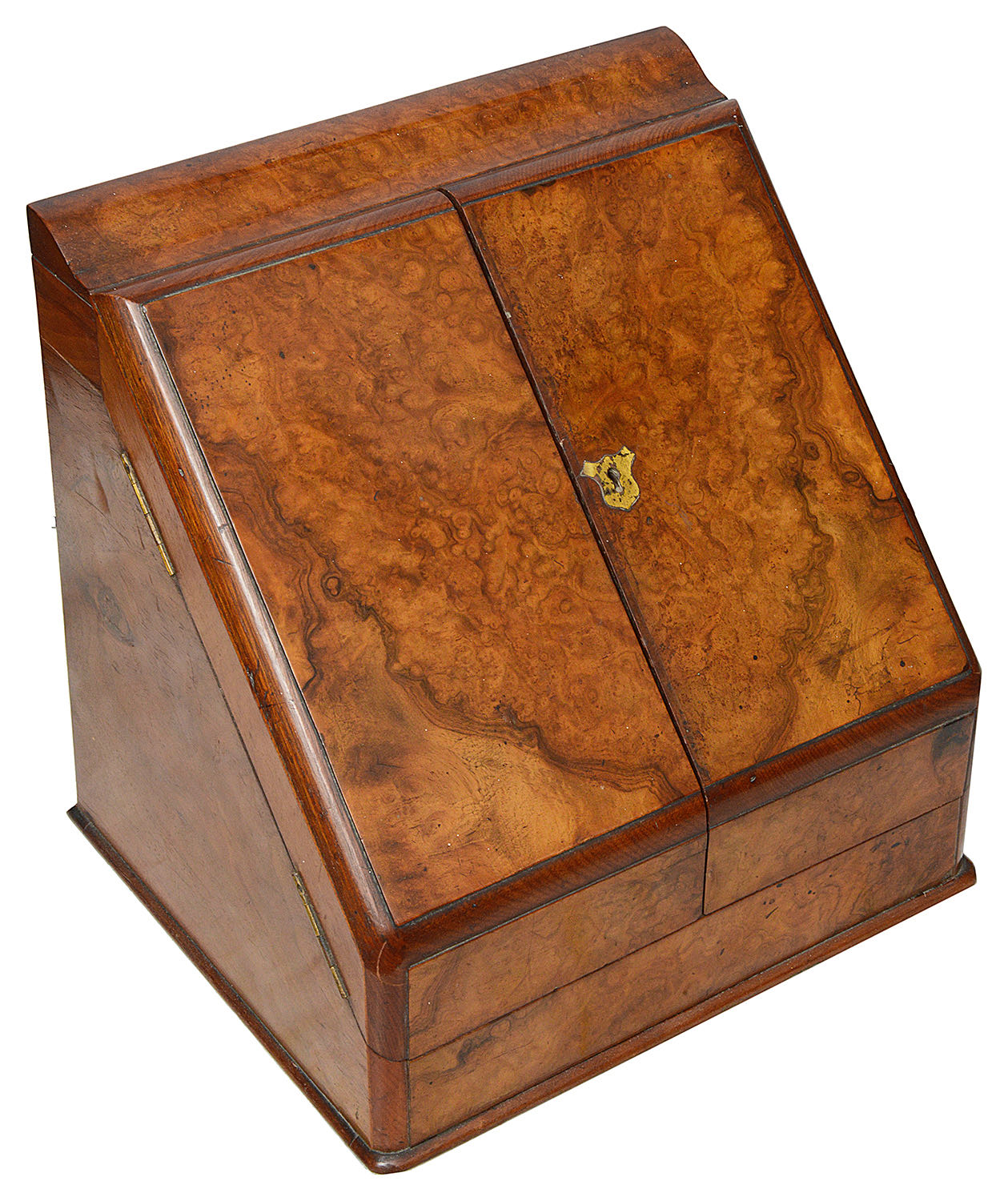 A mid Victorian burr walnut table top stationary cabinet