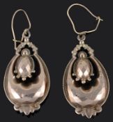 A pair of Victorian yellow metal pendant drop earrings