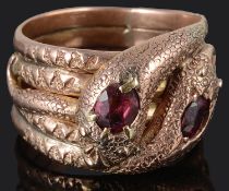 An early 20th Century 9ct gold coiled twin snake ring
