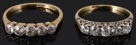 An Edwardian five stone diamond set ring and another diamond ring