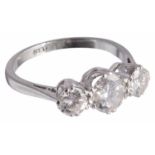 An attractive three stone diamond set ring, approximately 1.75 carats total weight