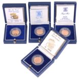 Four Elizabeth II Royal Mint gold proof half sovereigns, 1985, 1986, 1987 and 1989