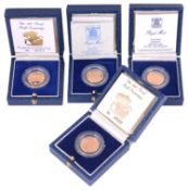 Four Elizabeth II Royal Mint gold proof half sovereigns, 1985, 1986, 1987 and 1989