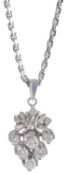 Continental platinum and diamond set articulated drop pendant in the form of a bunch of grapes