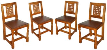 A set of four Robert 'Mouseman' Thompson of Kilburn lattice back dining chairs