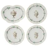 Four early 19th century creamware pottery dessert plates