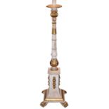 A 20th century white and gilt painted column standard lamp