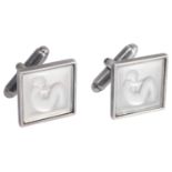 A pair of Lalique glass and silver cufflinks