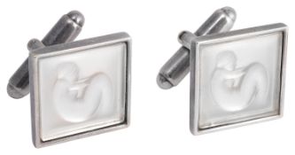 A pair of Lalique glass and silver cufflinks