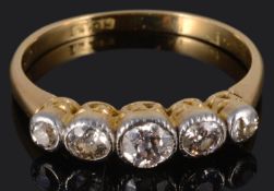 An Edwardian five stone diamond set ring