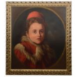 19th Century Continental School 'Portrait of a girl wearing a red hat'