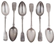 A set of six Victorian silver fiddle pattern tablespoons