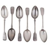 A set of six Victorian silver fiddle pattern tablespoons