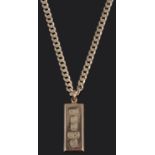 A contemporary 9ct gold ingot on chain