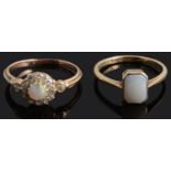 A delicate Edwardian opal and diamond cluster ring and another