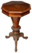 A Victorian burr walnut sewing table