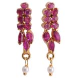 A pair of Continental ruby drop earrings