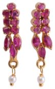 A pair of Continental ruby drop earrings