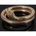 A Victorian style 9ct gold coiled sprung snake bracelet