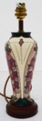 A modern Moorcroft pottery 'Foxglove' pattern table lamp designed by Rachel Bishop