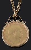 An Edward VII gold half sovereign 1907 pendant and chain