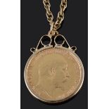An Edward VII gold half sovereign 1907 pendant and chain