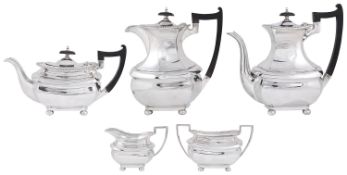 A George V and later five piece silver tea and coffee service