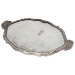An early 20th century .800 silver mounted wooden twin handled mirror tray