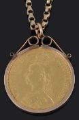 A Victorian double sovereign pendant on chain