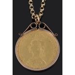 A Victorian double sovereign pendant on chain