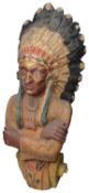 A 19th/early 20th c. polychrome decorated wood carving in the form of a Native American chieftain