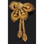 A mid 20th Century 9ct gold stylised floral fuchsia spray brooch