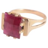 An attractive Continental fancy cut ruby set cocktail ring, circa 1940