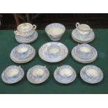 VICTORIAN BLUE AND WHITE TEAWARE WITH GILDED DECORATION IN THE ORIENTAL MANNER,