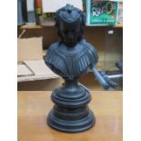 BLACK BASALT BUST ON STAND,