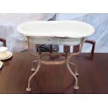 VICTORIAN ENAMELLED BIDET ON CAST METAL STAND