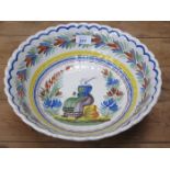 LATE 19th CENTURY HANDPAINTED AND WAVE EDGE FAIENCE BOWL, DIAMETER APPROXIMATELY 32.