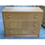 LIGHT OAK THREE DRAWER BEDROOM CHEST