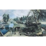 LARGE GILT FRAMED PRINT OF A CANAL SCENE,