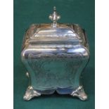 LATE 19th WALKER & HALL SILVER PLATED TEA CADDY WITH HINGED COVER,