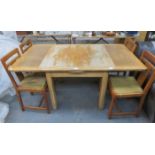 OAK DRAW LEAF TABLE AND FOUR CHAIRS.