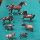 MIXED LOT OF BESWICK HORSES (AT FAULT) AND TWO BESWICK DONKEYS