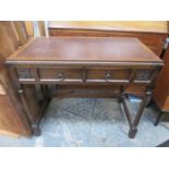 TWO DRAWER OAK LEATHER TOPPED DESK