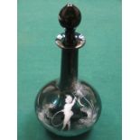 MARY GREGORY DECORATIVE VICTORIAN COLOURED GLASS DECANTER WITH STOPPER,