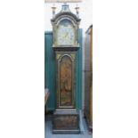 GEORGE III GREEN LACQUERED CHINOISERIE LONGCASE CLOCK WITH HANDPAINTED BRASS ROLLING MOON DIAL BY