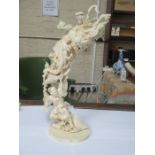 LARGE 19th CENTURY ORIENTAL IVORY FIGURE GROUP CARVING DEPICTING A LADY, GENT AND MYTHICAL DRAGON,